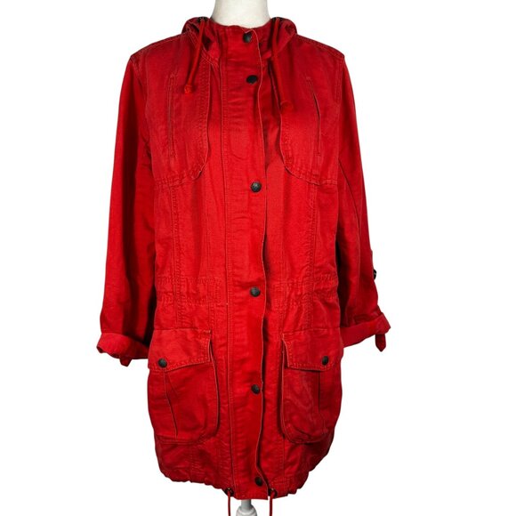 Eddie Bauer Linen Cotton Blend Utility Jacket Coat Orangey-Red Size Medium - Picture 1 of 10